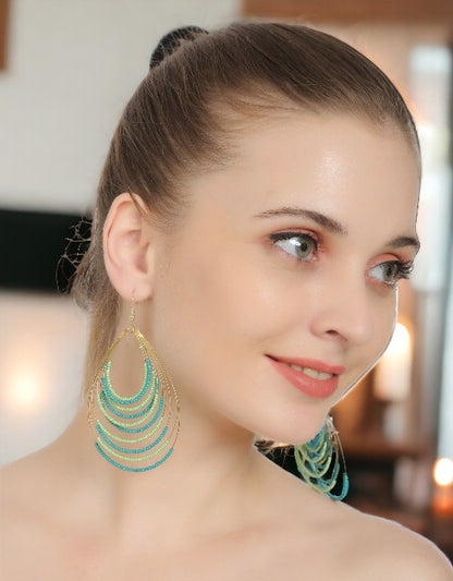 VIVAZS Hoop Earrings- Handmade Turquoise and Green Beaded Hoop Earrings