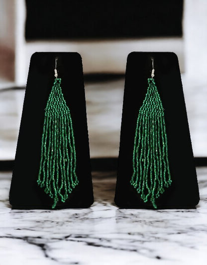 VIVAZS Beaded Earrings - Green Handmade Contemporary Dangler Earrings For Women