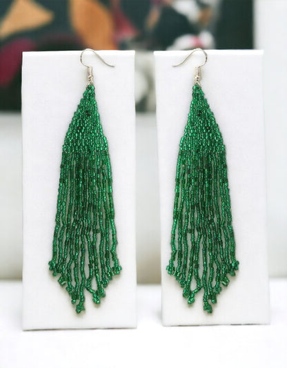 VIVAZS Beaded Earrings - Green Handmade Contemporary Dangler Earrings For Women