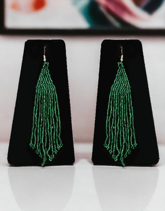 VIVAZS Beaded Earrings - Green Handmade Contemporary Dangler Earrings For Women