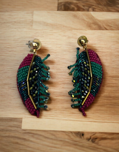 VIVAZS Leaf Quirky Earrings Fabric Drops & Danglers