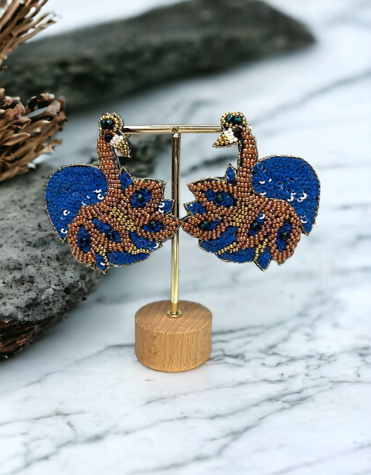 VIVAZS Quirky Blue Bird Handmade Beaded Earrings For Women & Girls