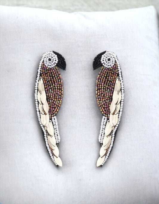 VIVAZS Long Bird Black and Golden Beaded Earrings