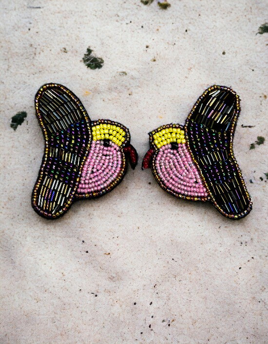 VIVAZS Pink Bird Handmade Beaded Earrings For Women & Girls