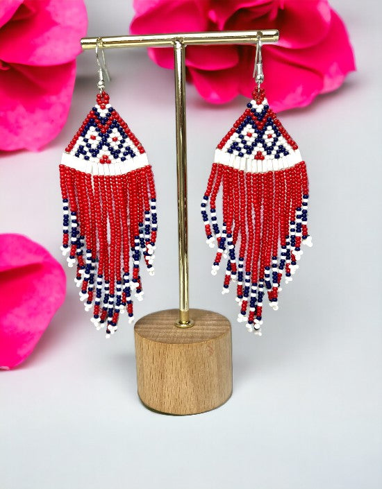 VIVAZS Handmade Beaded Party Red Fringe Earrings For Women & Girls