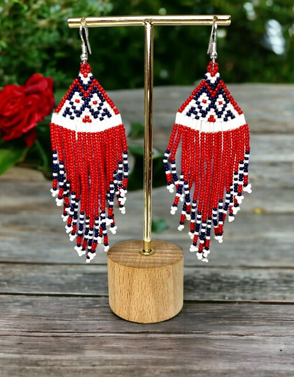 VIVAZS Handmade Beaded Party Red Fringe Earrings For Women & Girls