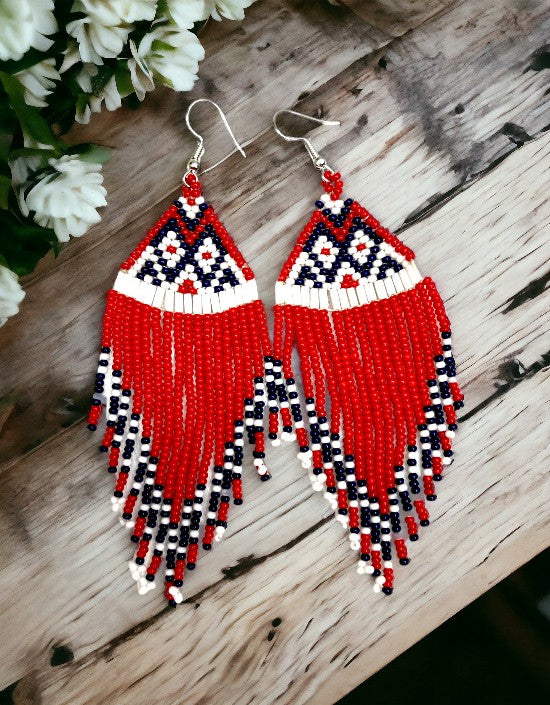 VIVAZS Handmade Beaded Party Red Fringe Earrings For Women & Girls