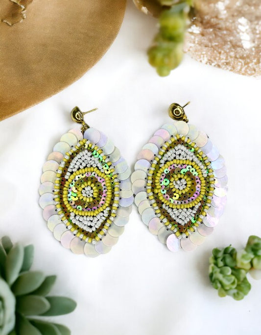 VIVAZS Handmade Earrings- Chic Handmade Beaded Golden  & White Indian Style Earrings For Women & Girls