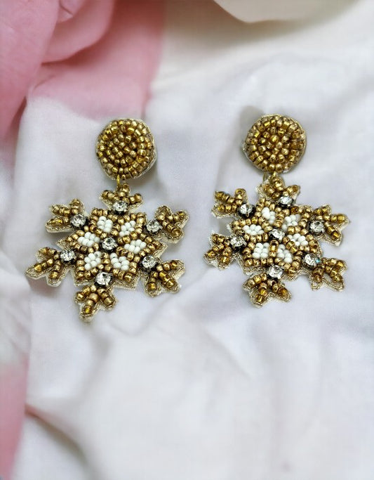 VIVAZS Fashionable Snowflake Earrings - Handcrafted Beaded Jewelry(Golden)