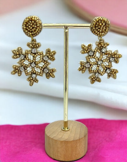 VIVAZS Fashionable Snowflake Earrings - Handcrafted Beaded Jewelry(Golden)