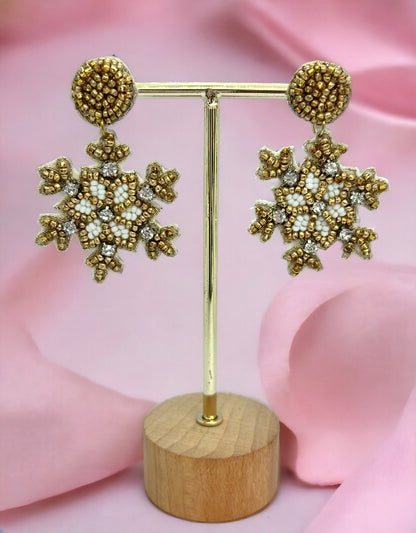 VIVAZS Fashionable Snowflake Earrings - Handcrafted Beaded Jewelry(Golden)