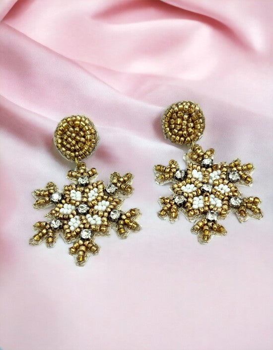 VIVAZS Fashionable Snowflake Earrings - Handcrafted Beaded Jewelry(Golden)