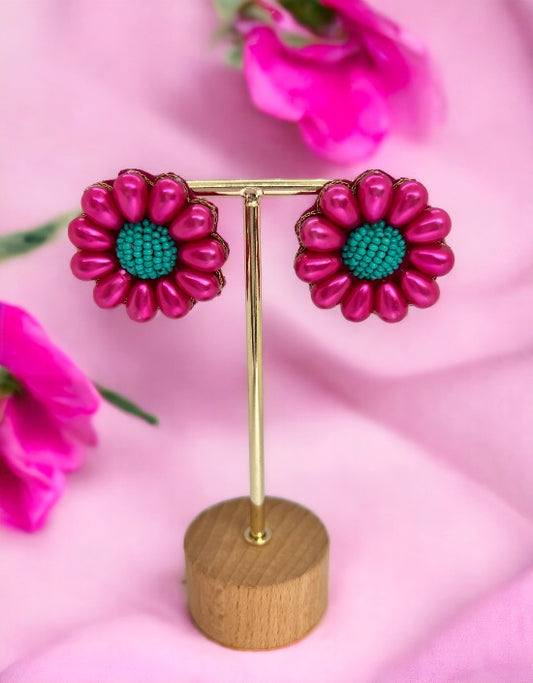 VIVAZS Daisy Stud Earrings ( Dark Pink)