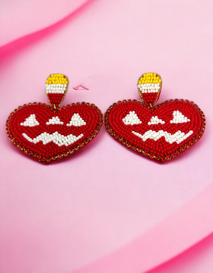 VIVAZS Handmade Love: Red Beaded Heart Earrings For Women