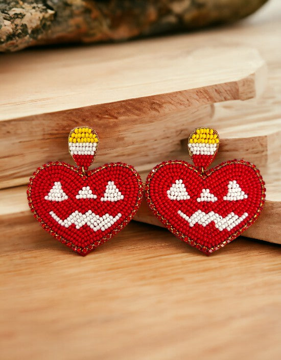 VIVAZS Handmade Love: Red Beaded Heart Earrings For Women