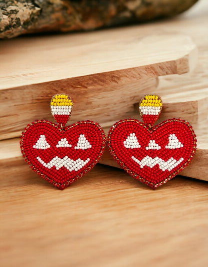 VIVAZS Handmade Love: Red Beaded Heart Earrings For Women