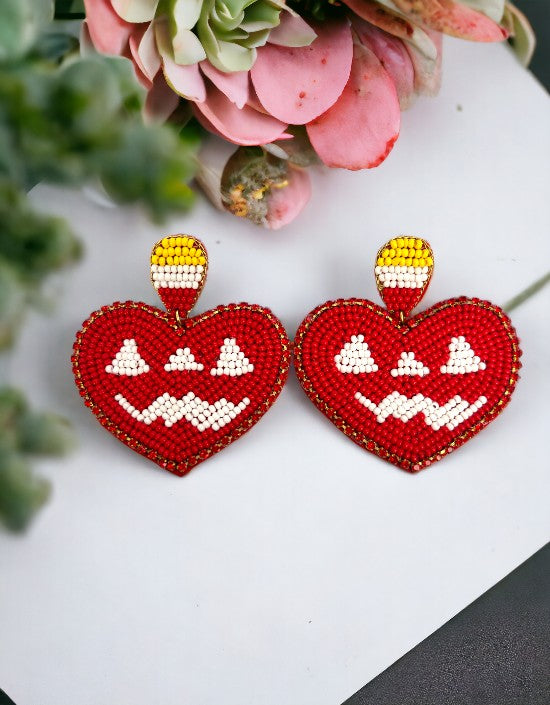 VIVAZS Handmade Love: Red Beaded Heart Earrings For Women