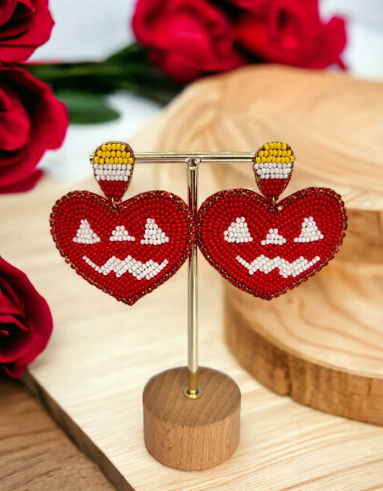 VIVAZS Handmade Love: Red Beaded Heart Earrings For Women