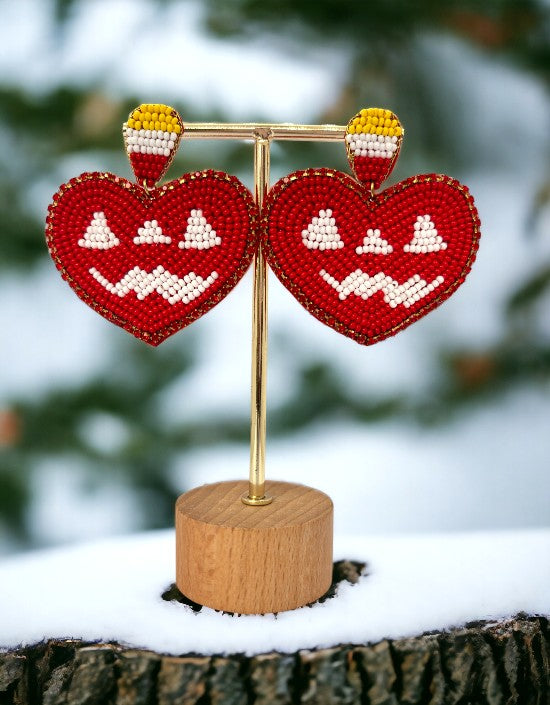 VIVAZS Handmade Love: Red Beaded Heart Earrings For Women