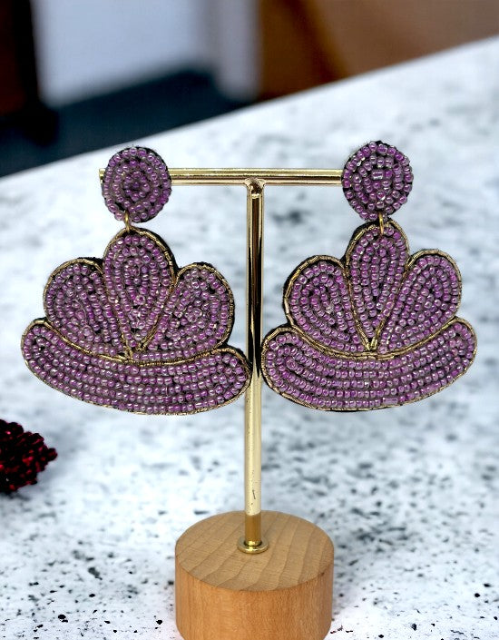 VIVAZS Purple Beaded Earrings -Quirky Handmade Multicolored Beaded Embroidered Earrings For Women