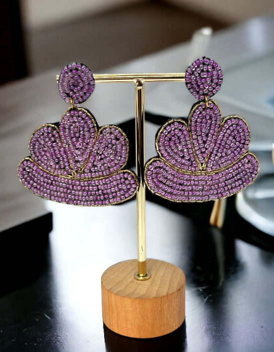 VIVAZS Purple Beaded Earrings -Quirky Handmade Multicolored Beaded Embroidered Earrings For Women