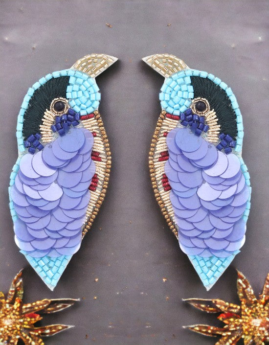 VIVAZS Parrot Earrings- Quirky Blue Beaded Birds Earrings For Women & Girls