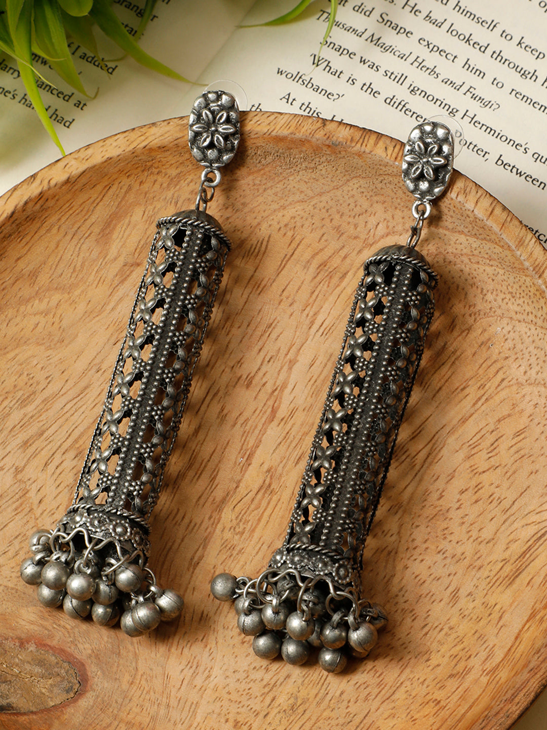 VIVAZS Women Oxidized Silver Contemporary Jhumkas Earring