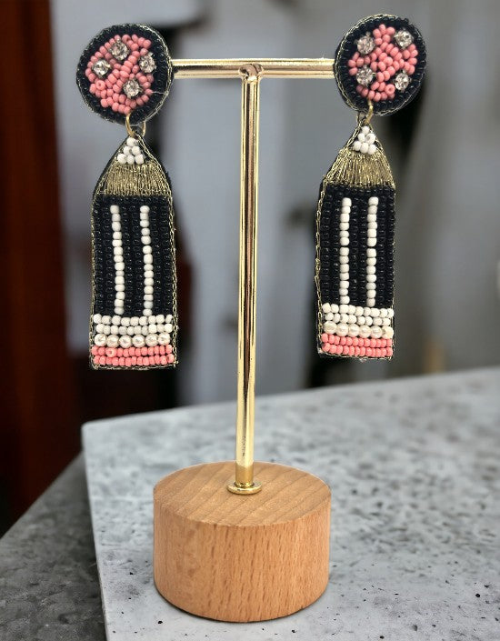 VIVAZS Black Pencil Embroidered Earrings For Girls & Women