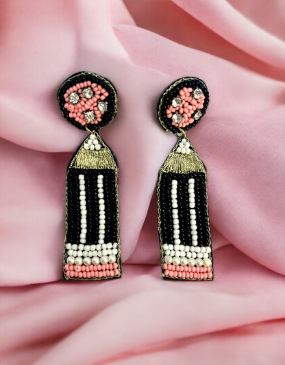 VIVAZS Black Pencil Embroidered Earrings For Girls & Women