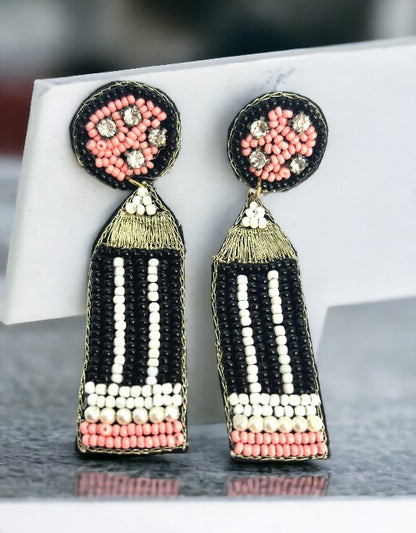 VIVAZS Black Pencil Embroidered Earrings For Girls & Women