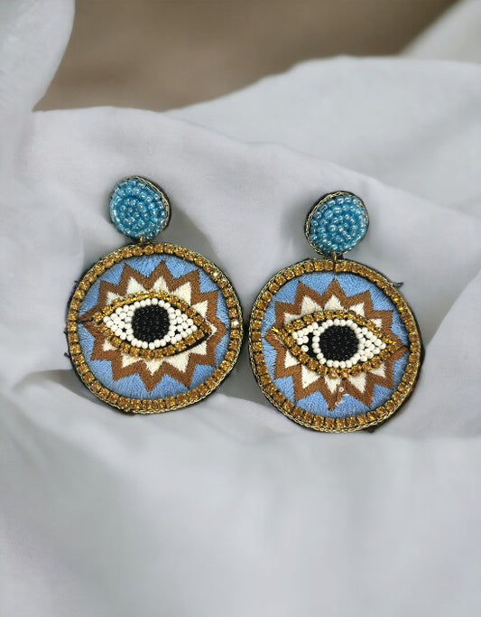 VIVAZS Navy Blue Evil Eye Handmade Earrings