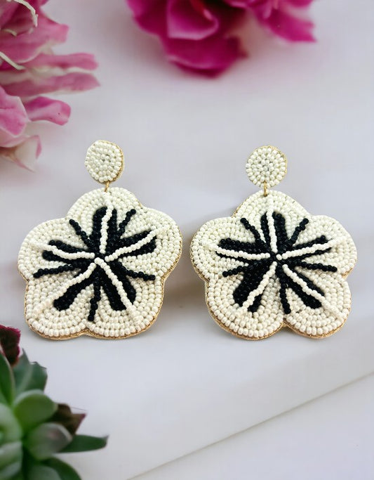 VIVAZS Handmade Beaded Flower Dangle Earrings for Women