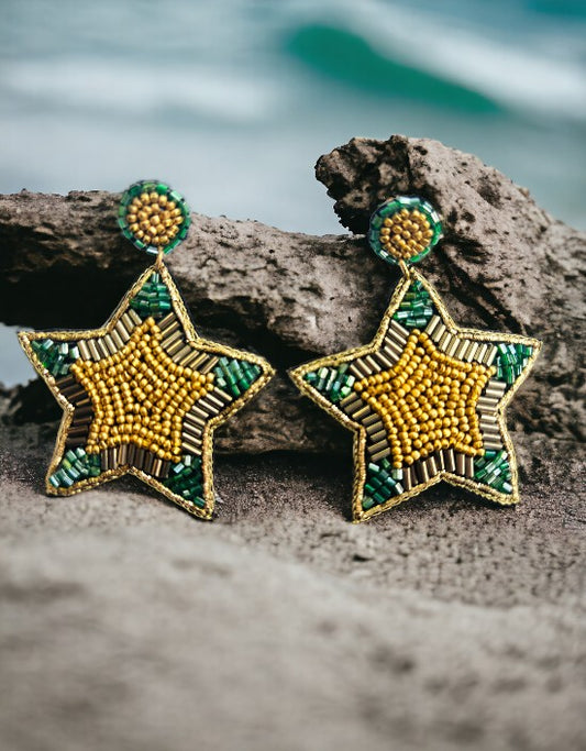 VIVAZS Starfish Beaded Dangle Earrings ( Green)