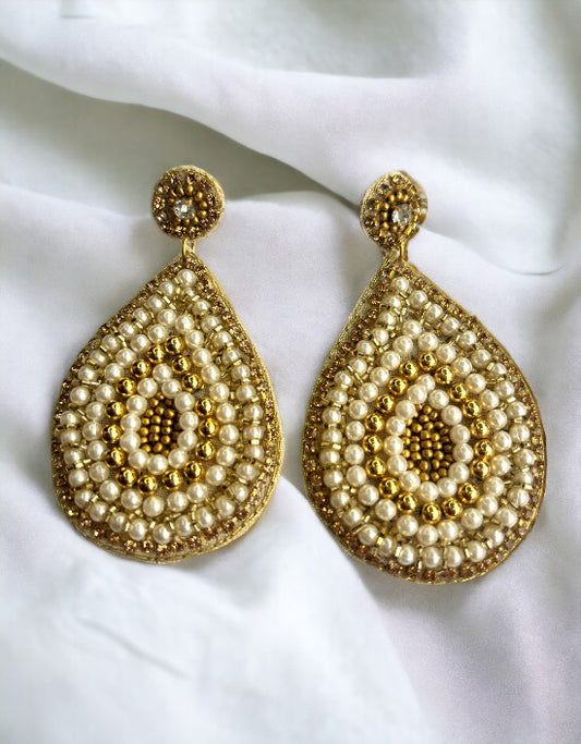 VIVAZS Golden Beaded Handmade Earrings For Women