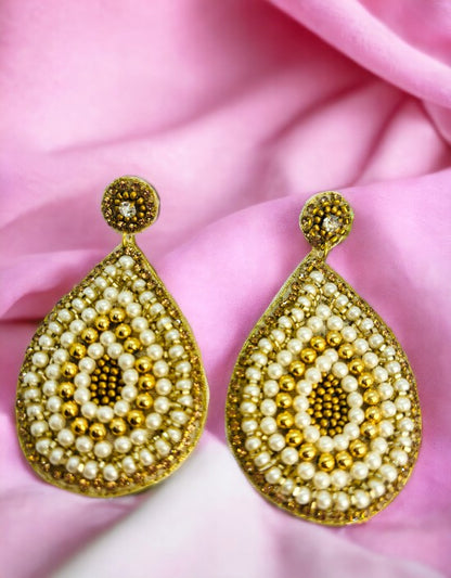 VIVAZS Golden Beaded Handmade Earrings For Women