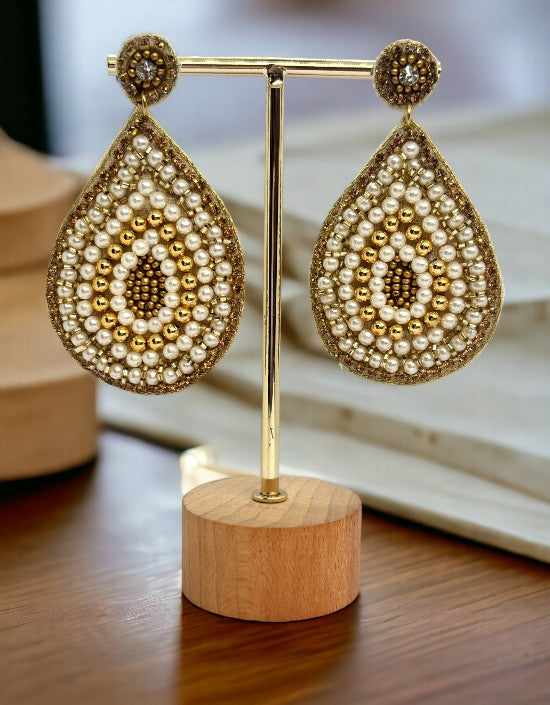 VIVAZS Golden Beaded Handmade Earrings For Women