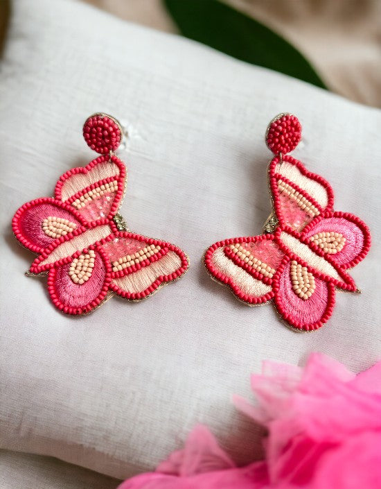 VIVAZS Beautiful Pink color Beaded Butterfly Earrings