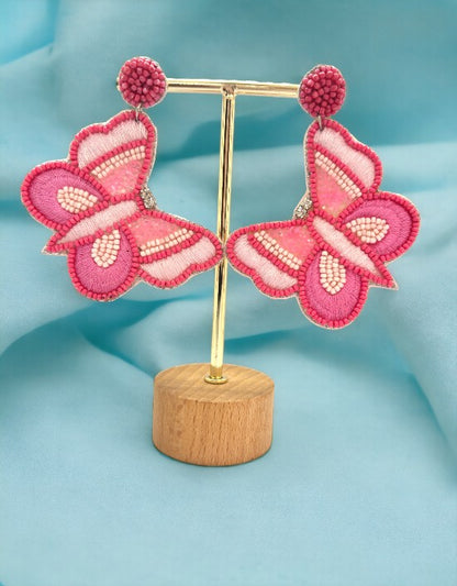 VIVAZS Beautiful Pink color Beaded Butterfly Earrings