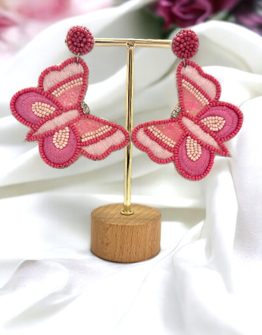 VIVAZS Beautiful Pink color Beaded Butterfly Earrings