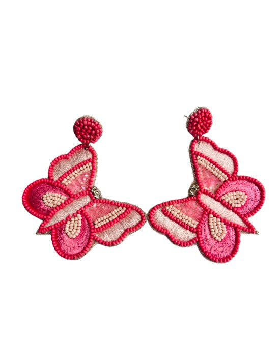 VIVAZS Beautiful Pink color Beaded Butterfly Earrings