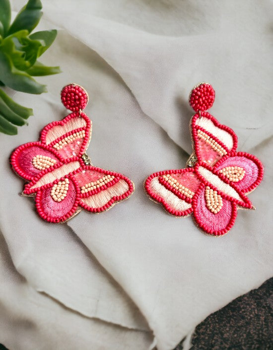 VIVAZS Beautiful Pink color Beaded Butterfly Earrings