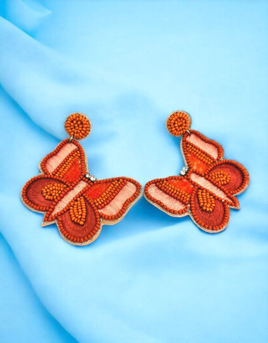 VIVAZS Beautiful Orange color Beaded Butterfly Earrings