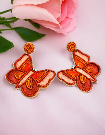 VIVAZS Beautiful Orange color Beaded Butterfly Earrings