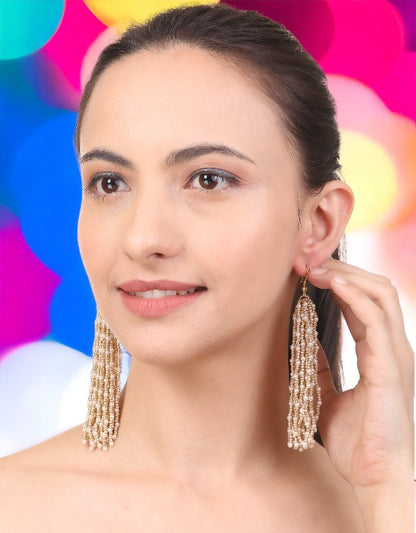 VIVAZS Golden Cream Handmade Multicolor Beaded Party Earrings For Women & Girls