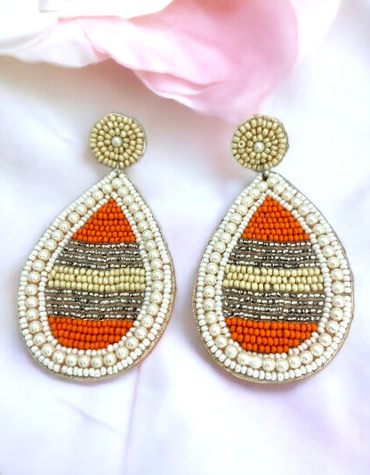 VIVAZS Handcrafted Beaded Earrings - Modern Dangle Earrings for Women (Orange)