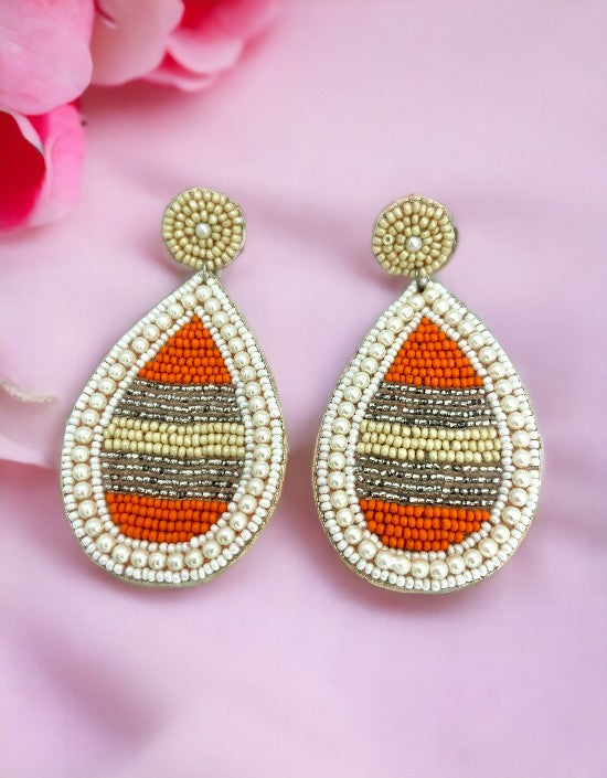 VIVAZS Handcrafted Beaded Earrings - Modern Dangle Earrings for Women (Orange)