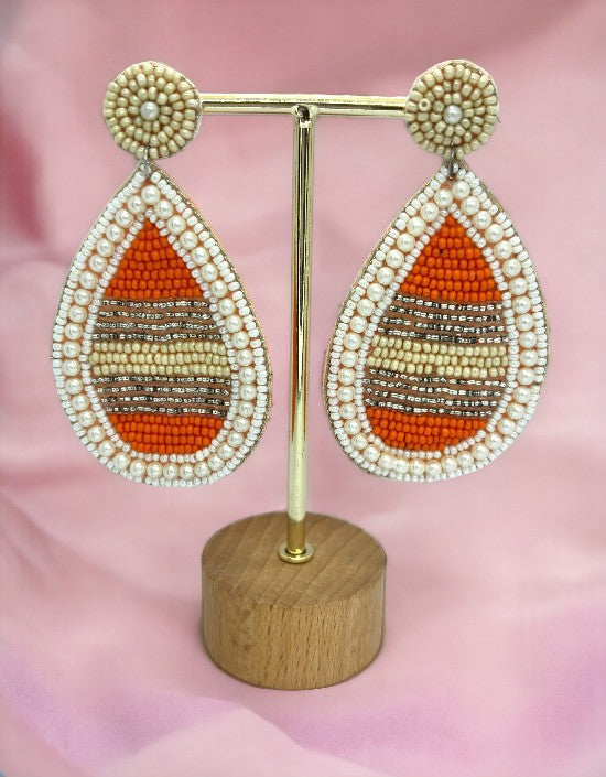 VIVAZS Handcrafted Beaded Earrings - Modern Dangle Earrings for Women (Orange)