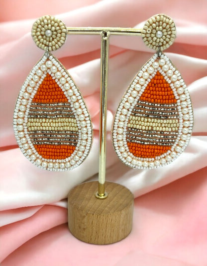 VIVAZS Handcrafted Beaded Earrings - Modern Dangle Earrings for Women (Orange)