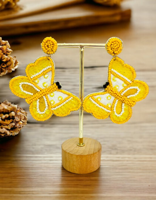 VIVAZS Beautiful Yellow color Beaded Butterfly Earrings