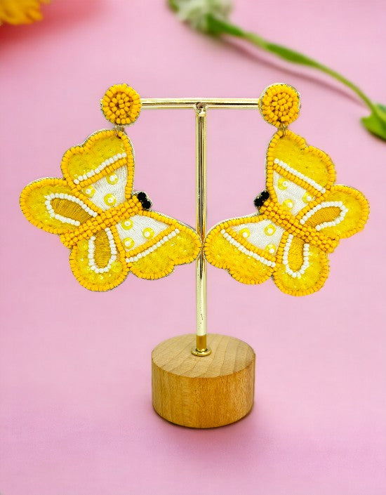 VIVAZS Beautiful Yellow color Beaded Butterfly Earrings